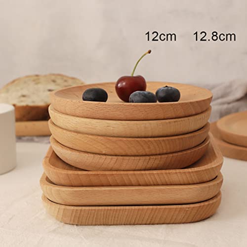 SOLUSTRE Round Wooden Dessert Plate Japanese Style Snack Serving Tray for Treats Fruits Jewelry Display Elegant Natural Finish for Home Use Special Occasions