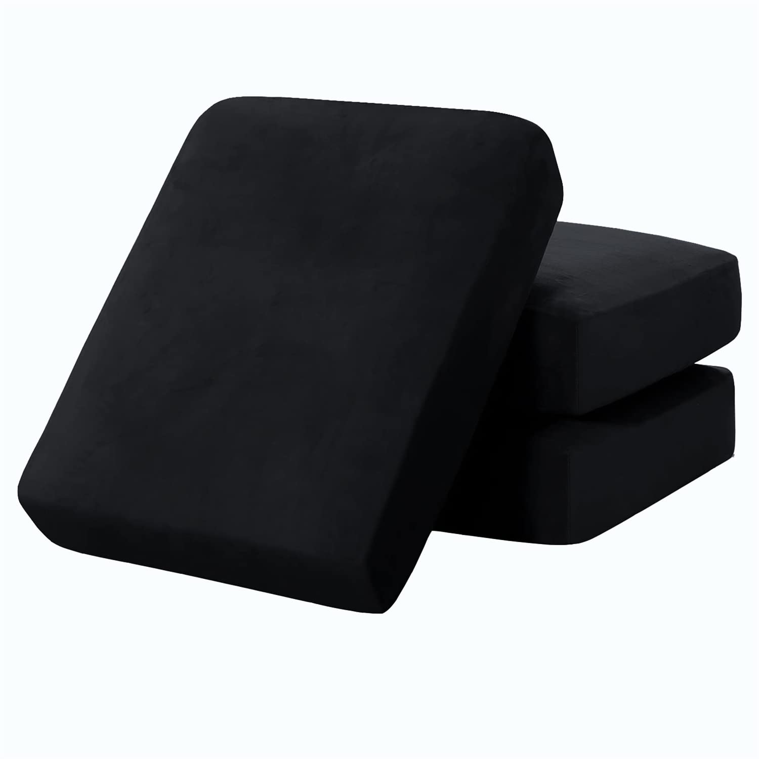 Sofa Seat Cushion Covers Stretch Sofa Cushion Slipcovers Luxurious Velvet Sofacushion Couch Individual Backrest Cushion Cover Non-Slip (Black,3 × Medium) — image 1