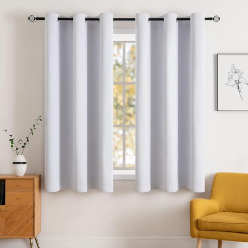 Image of MIULEE Greyish White Blackout Bedroom Curtains 63 Inch Long Light Blocking | Grommet Top, Room Darkening Window Drapes, Privacy Protection, Thermal Insulated, Heat Blocking