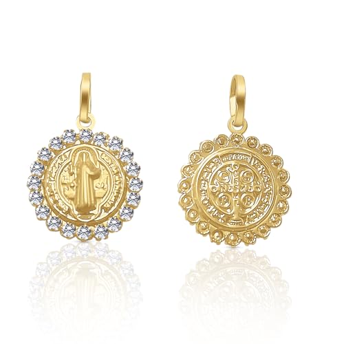 Médaille Saint Benoît en argent et zircons, cadeau de baptême idéal
