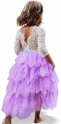 Toddler Baby Flower Girls Princess Tulle Dress Lace Backless Tutu A-line Beaded Party Dresses Purple