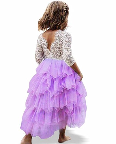 Toddler Baby Flower Girls Princess Tulle Dress Lace Backless Tutu A-line Beaded Party Dresses Purple