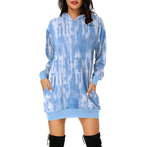 Women Hoodies Mini Dress Casual Elegant Ladies tie-dyed Printed Hoodies with Pocket