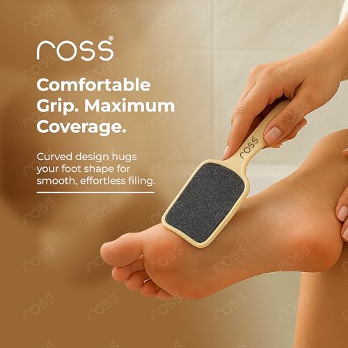 Image of Ross Curved Foot File Scrubber - Wide Surface Callus Remover for Cracked Heels & Dead Skin | Pedicure Tool with Anti-Slip Handle & Hanging Loop | Professional Foot Care for Smooth Feet (Beige)