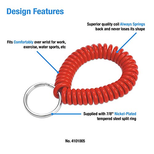 Image of Lucky Line 2 inch Spiral Wrist Coil with Steel Key Ring, Flexible Wrist Band Key Chain Bracelet, Stretches To 12 inch, Assorted Colors, 5 Pack (4101005)