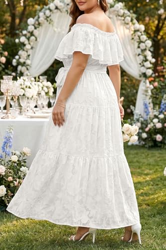 Image of Plus Size Chiffon Off The Shoulder Maxi Long Floral Summer Casual Beach Boho Sundress Women 2024