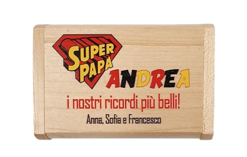 Chiavetta usb - pennetta - pendrive - in legno con custodia personalizzata con grafiche a colori - personalizzala - idea regalo festa del papà - babbo (Super papà)
