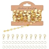 NICENEEDED Cadenas de Oro de 5 Yarda para Hacer Joyas con Anillos de Salto Y Cierres de Langosta., Cadenas de Collar de Cobre Bañadas En Oro