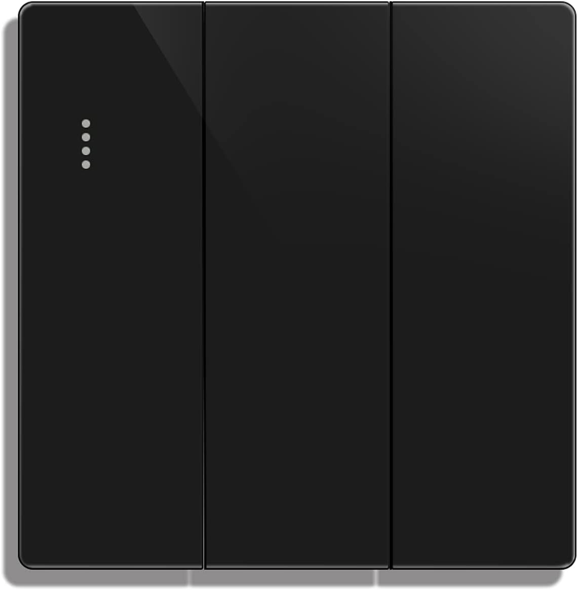 Big Rocker Button Switch with Phosphor Dots, Modern Matte Black Wall Plate, Electrical Triple Light Switch, 3 Gang 2 Way, 16A 250V