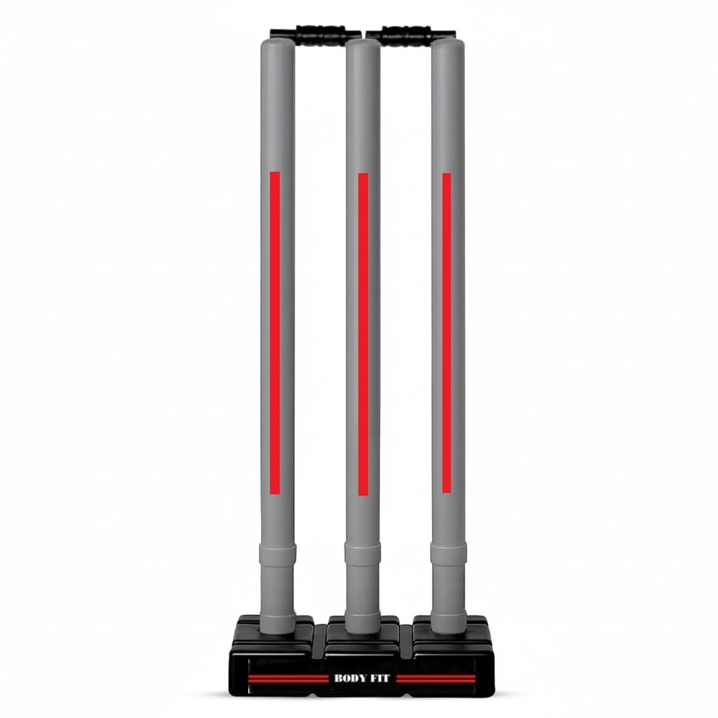 Bodyfit Plastic Stumps Set for All Ages- Ideal for Boys, Girls, and Adults- Durable and Fun Cricket Wicket Set, Floro-Grey-Red.-image-21