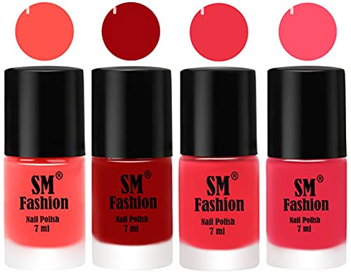 Image of Nail Polish Combo Set (Pack of 4) Quick Dry Gel Finish Nail Paint | Baby Pink,Light Red,Rose Pink,Dark Pink | 7 ml Each