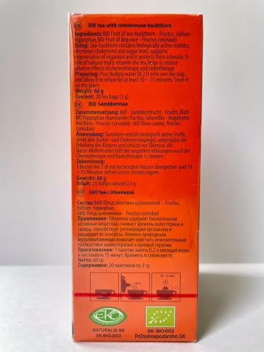 Sea Buckthorn Tea | Pure Natural Herbal Tea Grown in Europe | 20 Tea Bags 60g (1 Pack)