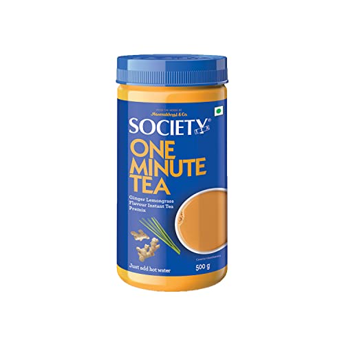 Image of Society One Minute Tea Powder | Ginger Lemongrass Flavour | Made With Lemongrass & Ginger | Flavoured Instant Tea | 500 Gram Jar | Pack Of 2