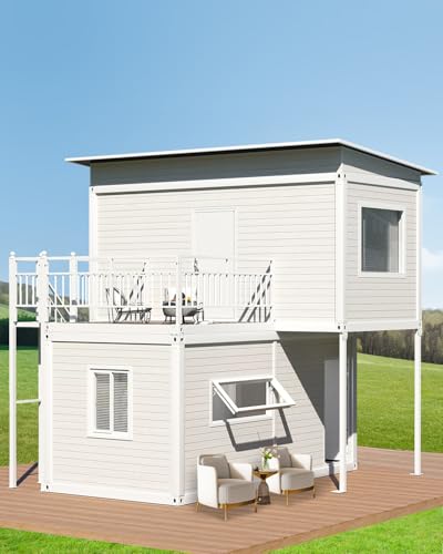 AJABEST Two-Story Tiny House: Modern Prefabricated Flat-Pack Home with Expandable Plastic Design, Portable Modular Dwelling for Hotel, Office, or Villa Use – Includes Restroom & On-site Installation