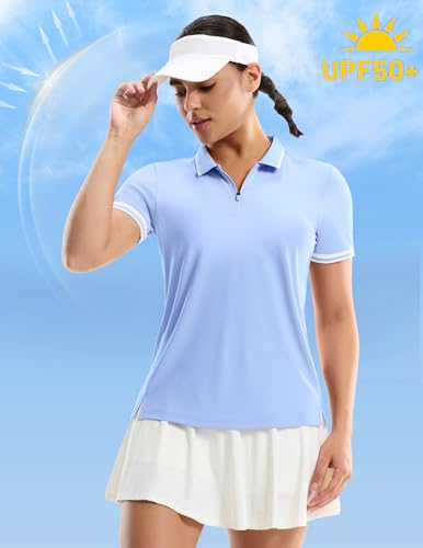 Image of MIER Golf Polo Shirts for Women - 1 /4 Zip Short Sleeve Tennis Tops, Dry Fit
