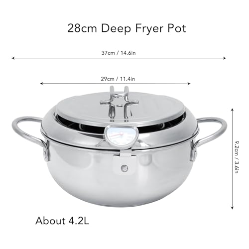 Fritadeira Japonesa Tempura de 28 Cm, Frigideira de Aço Inoxidável Com Termômetro, Rack de Filtro de
