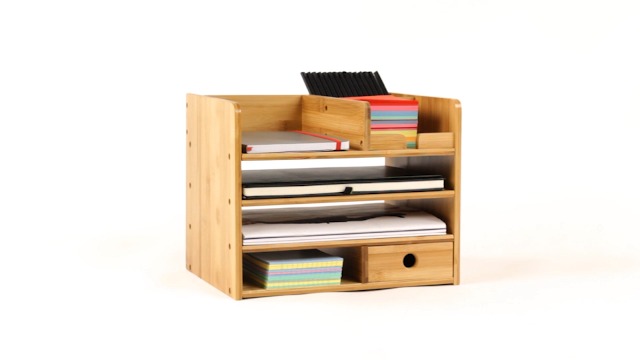 Organiseur Bureau En Bambou - Range Documents A4 Avec Tiroirs Et Compartiments