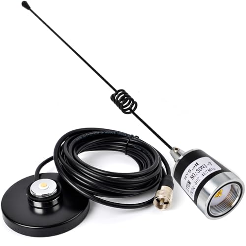 HYS 462-467 MHz UHF Pre-Tuned NMO Amateur GMRS 17.7inchs Whip Antenna with Heavy Duty NMO Magnet Mount with Rubber Boot, 3.54inchs Mag Mount 16.4ft Cable with PL-259