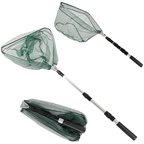 Folding Fishing Net with Telescoping Handle, Collapsible Fishing Net Fish Landing Net Fishing Gear Fishing Stuff, Nylon Mesh Fish Net Minnow Net Crab Net Beach Net