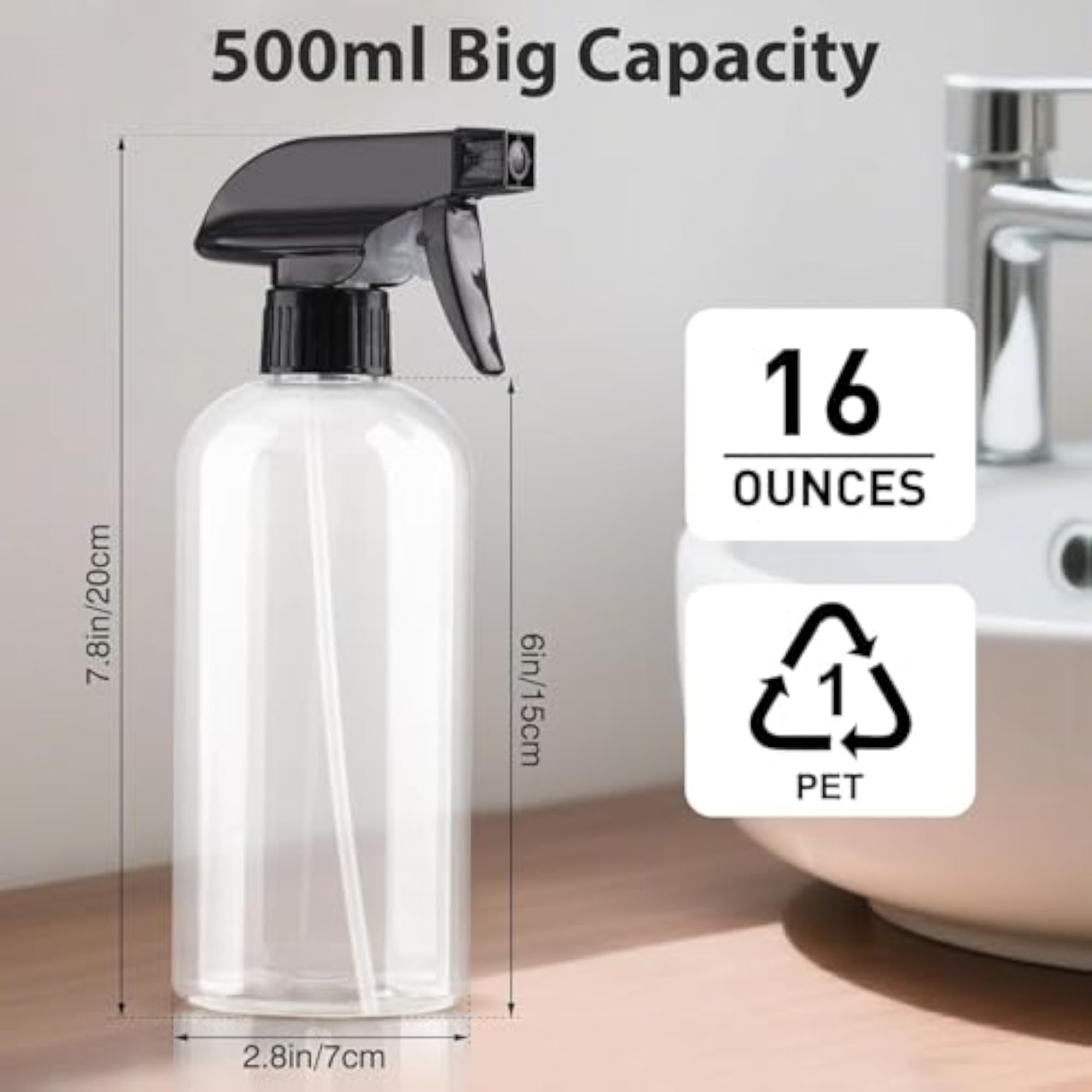 500ml Transparent Refillable Fine Mist Pump, Pack of 2