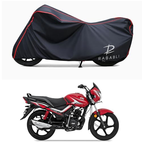 Image of Waterproof Bike Body Cover Compatible for | TVS Star City Plus ES Disc | Taffeta Fabric, Red Piping Design, Bottom Elastic Fit | Dustproof, Sun UV & Rain Protection for All Bikes