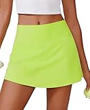 PINSPARK Womens Tennis Skirts Stretchy Athletic Skorts Tummy Control Skort Skirts A-line Cute Sports Skirts, Neon Green Medium