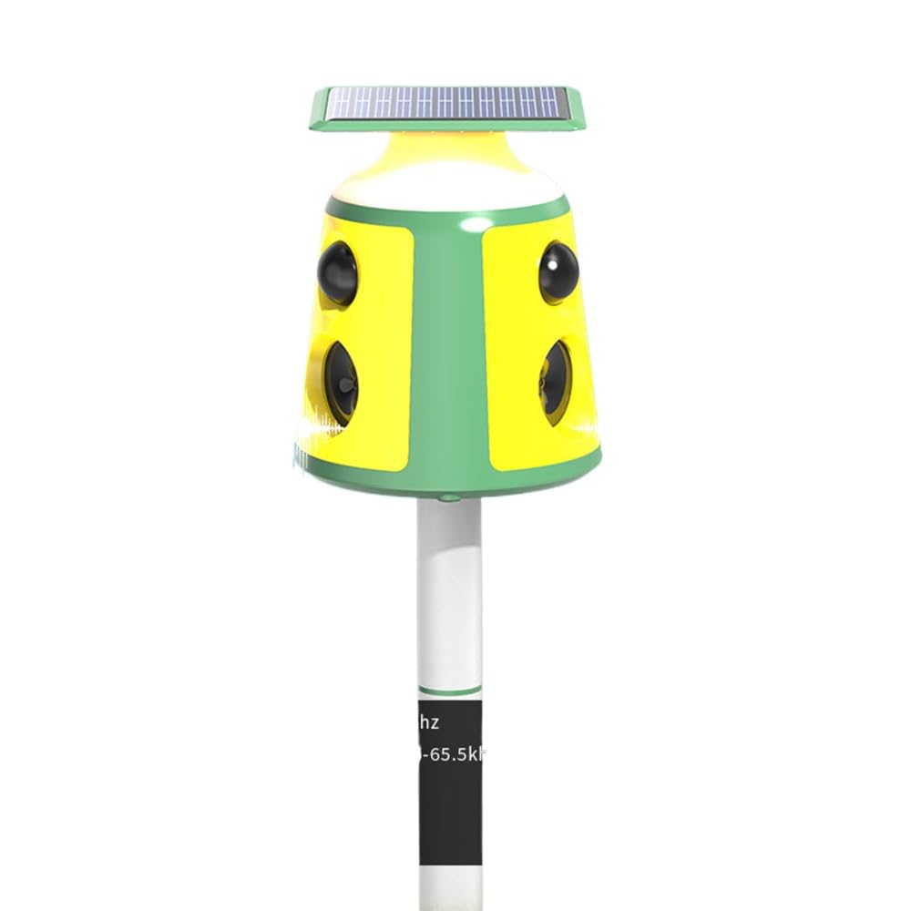 Alarm odstraszający ptaki, ogniwa słoneczne, czujnik obracany o 360°, ultradźwiękowy róg alarmowy, lampa błyskowa LED, ze złączem USB, nadaje się do trawnika, ogrodu i podwórka na świeżym