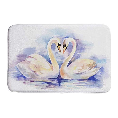 Nuansexi Bath Shower Rugs Bathmat Doormat Floor Mats Non Slip Tub Mat Coral Velvet Absorbent Entrance Carpet Mats Machine Washable ?Watercolor Couple White Swans Bathroom Home