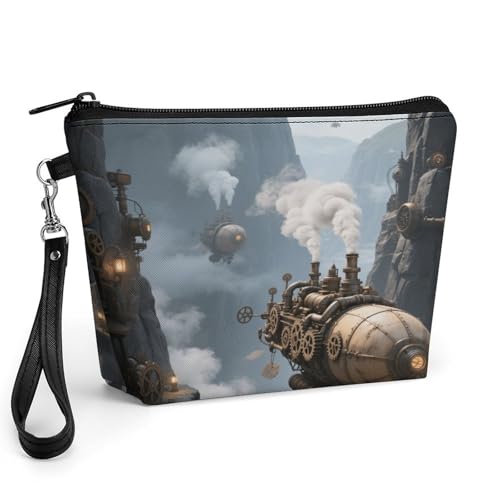 Bolsa de maquillaje Airship Steam Canyon de piel sintética con asa y cremallera (22.6x6.6x14.5 cm)