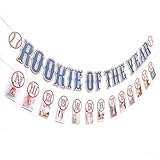 Rookie Of The Year 12 Month Photo Banner - Baseball First/1st Birthday Decorations,Rookie Of The Year Banner,Sports Birthday Party Decor (blue3)