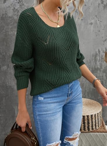 Image of Dokotoo Womens Sweaters 2026 Crewneck Cute Elegant Soft Long Sleeve Hollow Cable Knit Pullover Tops