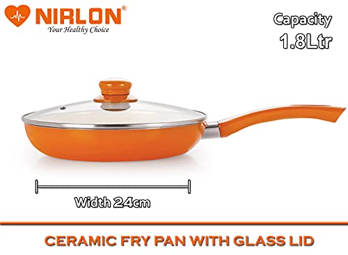 Image of NIRLON Kitchenware Ceramic Non-Stick Induction 3 Pieces cookware Combo Set (Dosa Tawa & Frying Pan) Brown /Orange Colour May Vary