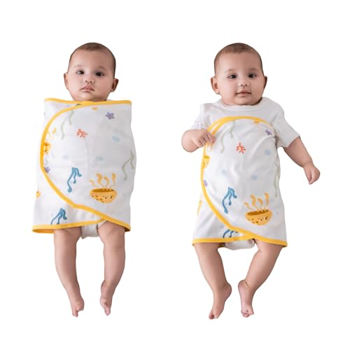 Nenolix 2-Pack Baby Swaddle Wrap - Swaddle for Daytime Napping,Prevents Startle Reflex & Face Scratching,Adjustable Arms Sleep Strap with Quiet Velcro,Soft 100% Cotton - Ocean Realm Pattern