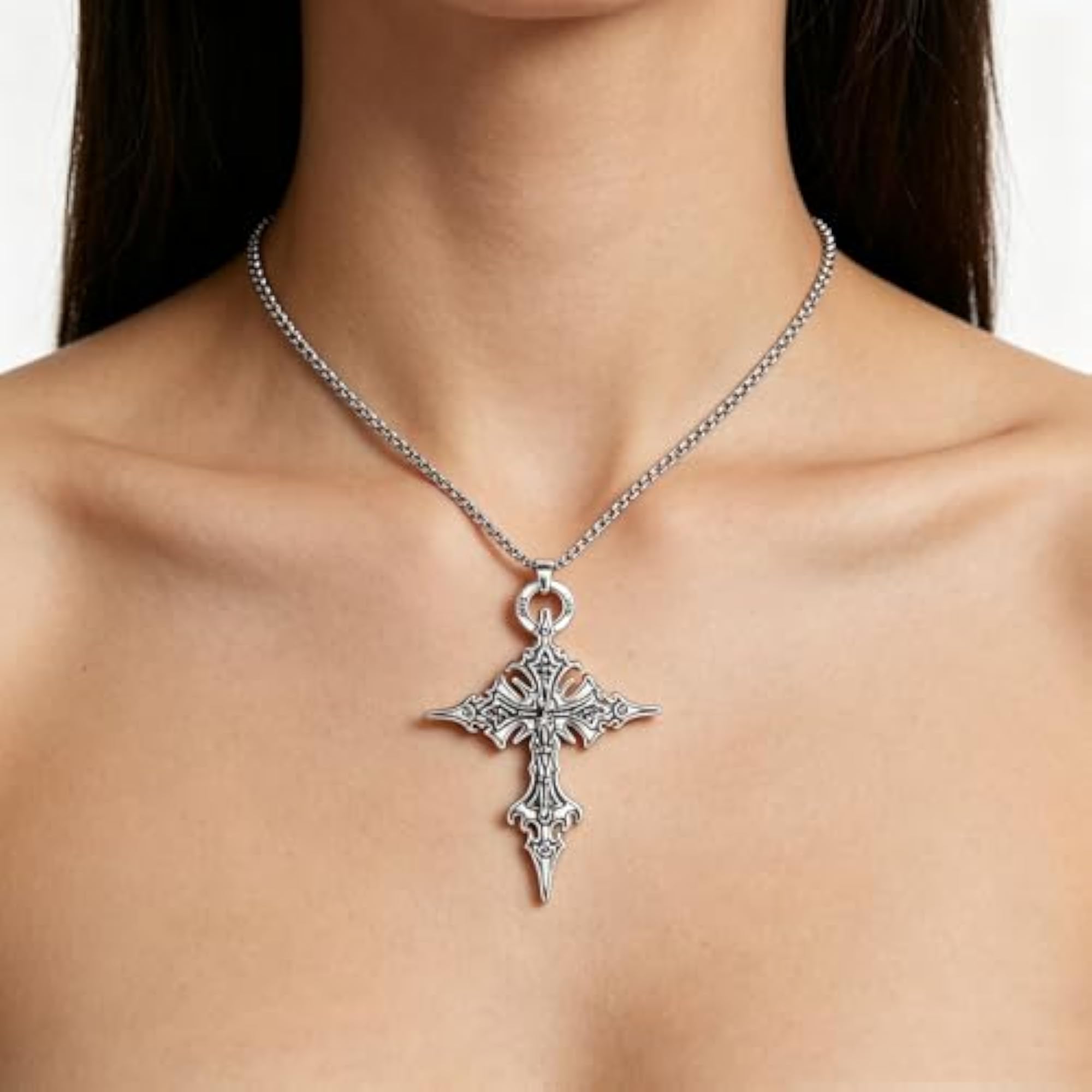 Gothic Necklace 3-Pack with Cross Pendant for Men