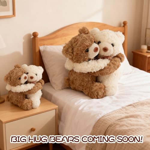 Image of Hugging Teddy Bears, Two Hugging Teddy Bears Stuffed Animals for Couple Girlfriend Girls Kids with Paw Hook and Loop, Soft Plush Toys Companion Gifts for Valentines Birthday Christmas Room Home Decor