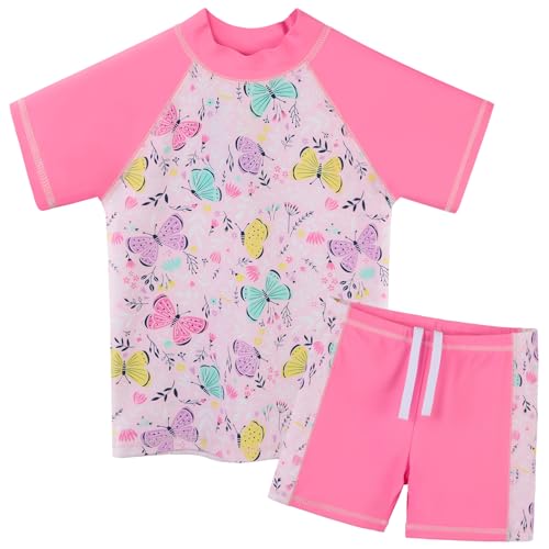 Image of Girls Two Piece Swimsuit Floral UPF 50+ Rash Guard Set Kids Beach Swimwear