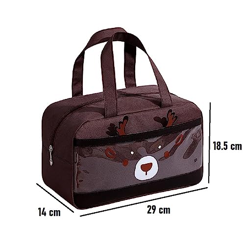 Image of CoolKraft Polyester Lunch Bag for School Kids, Girls, Cute Animal Design Bag, Lunch Bag for Office Women Travel Picnic Bag, Insulated Portable Tiffin Bag 29 x 18.5 x 14 cm (Reindeer Brown), 8 Litre