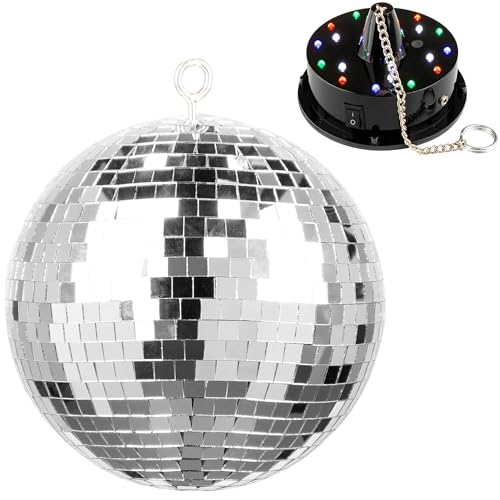 BeamZ MB20 - Bola de discoteca de 20 cm com motor com LEDs, o motor é alimentado por pilhas, bola de espelhos com ilhó de metal estável, ideal para discoteca, clubes, bares discotecas e eventos