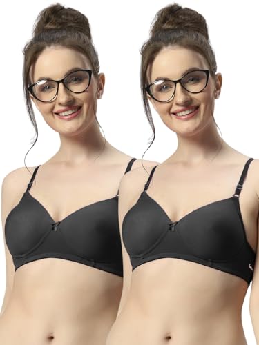 Image of Sonari 007 Wire Free Padded Bra | Medium Padding for Support, Medium Coverage, Soft Cotton Polyester Material, Adjustable Straps with Hook & Eye Closure, Wash Only Black Black