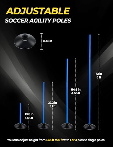 image for SEAOTTER Soccer Agility Poles Set, 10Pcs 6FT Adjustable Sports Trainni