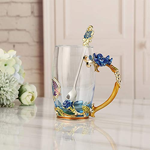 Taza de té con flores de vidrio, taza de té pintada con esmalte, taza de té con asa, se puede usar para espresso, té… - Imagen 6