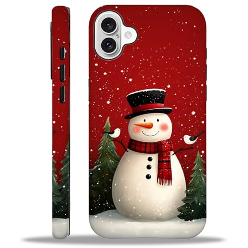 yicomon Compatible with iPhone 16 Case, Christmas Snowman Red Pattern Print Matte Phone Case Durable Fashion Funny Liquid Silicone Case Soft Anti-Scratch Shockproof Protective Cover