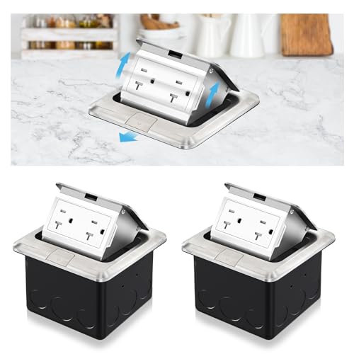Prise cachée 20A pour salon et bureau lot de 2 boîtes de sol étanches en inox