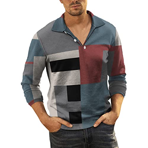 Polo chic homme automne manches longues : t-shirt rétro patchwork fini le style fade au travail