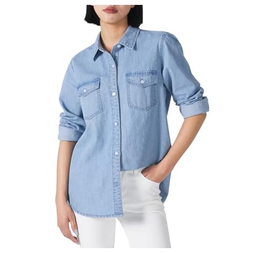 HISEA Women Denim Shirt Chambray Jean Shirt Long Sleeve Regular Fit Casual Lightweight Button Down Shirts