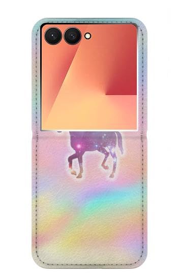Protection Galaxy Z Flip 7 étui portefeuille cuir licorne