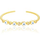 PAENENPH 14K Gold Crystal Evil Eye Open Cuff Bangle for Women,Delicate Colorful Devil's Eye Beade...