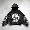 Men's Women's Y2K Vintage Skull Print Casual Hoodie, College Style Gothic Long Sleeve Hoodie, Loose Oversized Street Retro Couple Sweatshirt, 02 Black, XXL #1