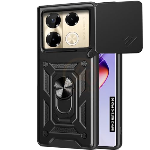 Image of Armor Bumper Back Cover Case for Infinix Note 40 Pro 5G Rotating Camera Cover, Ring Holder & Kickstand | Heavy Duty & 360 Degree Protection Infinix Note 40 Pro 5G Back Cover (Black)