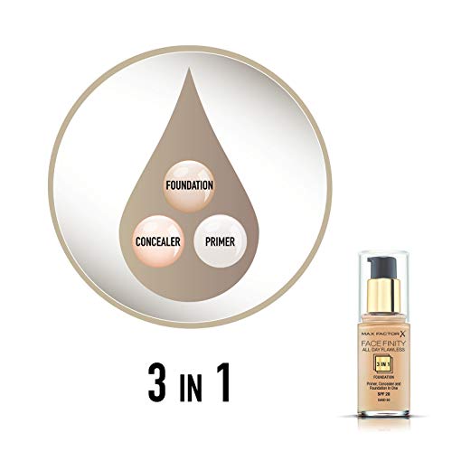 Image of Max Factor Facefinity All Day Flawless 3 in 1 Foundation Liquid for Women, SPF 20, 60 Sand, 1 Ounce Radiant Finish